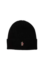 Moncler Grenoble Ribbed Wool Beanie In Black