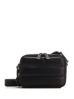 Moncler Logo-appliqué Leather Messenger Bag In Black