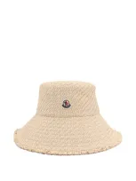 Moncler Logo Patch Bucket Hat In Beige