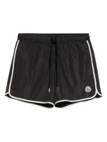 Moncler Logo Patch Nylon Swim Trunks In Black