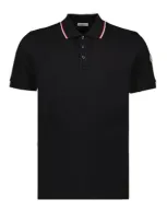 Moncler Logo Cotton Polo Shirt In Black