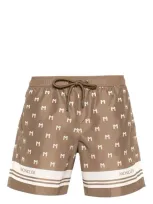 Moncler Monogram Printed Tech Swim Shorts In 米黄色