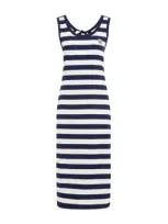 Moncler Striped Cotton Jersey Midi Dress In Blue