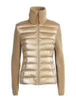 Moncler Padded Wool Blend Zip-up Down Cardigan In Beige