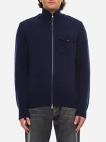 Moncler Wool-cashmere Puffer-detail Jacket In Blue