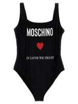 Moschino 'in Love We Trust' One-piece Swimsuit In Black