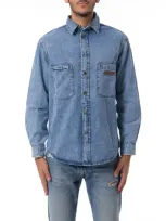 Moschino Logo-embroidered Denim Shirt In Blue