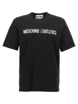 Moschino Logo Embroidery T-shirt In White/black