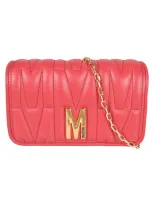 Moschino M Plaque Quilted Flap Chain Shoulder Bag In Pink