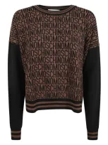 Moschino Monogrammed Intarsia Sweaters In Brown