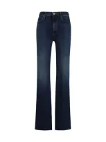 Mother Womens Karaoke In Kyoto Hustler Roller Straight-leg Mid-rise Stretch-denim Jeans In Blue