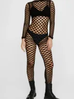 Nasty Gal Seamless Long Sleeve Net Jumpsuit In Black