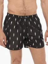 Neil Barrett All Over Thunderbolt Printed Swim Shorts In Black