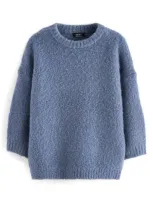 Next Kids' Oversize Bouclé Crewneck Sweater In Blue