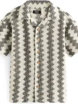 Next Kids' Stripe Short Sleeve Cotton Blend Knit Button-up Shirt In Natural