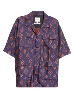 Nicholas Daley Abstract Ikat Jacquard Camp Shirt In Navy/ginger