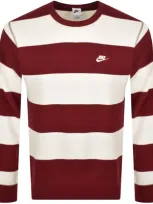 Nike Crew Neck Club Stripe Sweatshirt Red