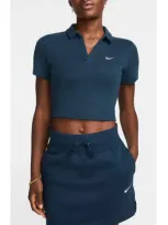 Nike Essentials Stretch Crop Polo In Armory Navy/sail