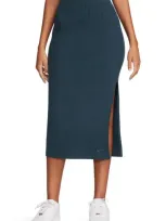 Nike Side Slit Rib Midi Skirt In Blue