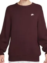 Nike Men's Club Crew-neck Sweater In Burgundy Crush/white