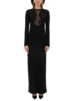 Nina Ricci Long Dress With Lace Insert In Black