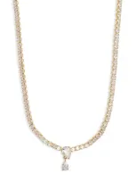 Nordstrom Cubic Zirconia Drop Tennis Necklace In Clear- Gold