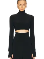 Norma Kamali Cropped Slim Fit Longsleeve Turtleneck Top In Black