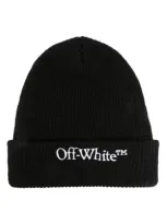 Off-white Wool Knit Beanie In Black