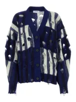 Off-white Shibori Distressed Alpaca And Mohair-blend Cardigan In Blue