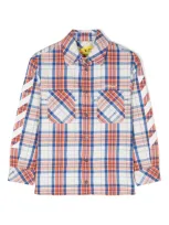 Off-white Kids' Helvetica Diag-stripe Check-pattern Flannel Shirt In White