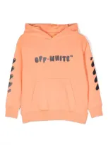 Off-white Kids' Logo-print Cotton Hoodie In Orange