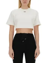 Off-white Ribbed Cropped T-shirt In White