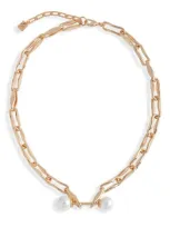 Open Edit Double Imitation Pearl Link Necklace In White- Gold