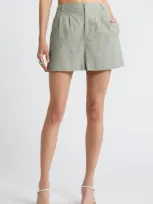 Open Edit High Waist Linen Blend Shorts In Green Halo