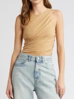 Open Edit Side Ruched Tank In Tan Cartouche