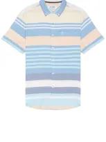 Original Penguin Multi Stripe Short Sleeve Shirt In Blue