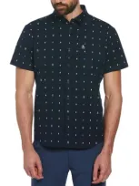 Original Penguin Stretch Short Sleeve Button-down Shirt In Dark Sapphire