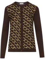 Oscar De La Renta Chain-link Inset Cardigan In Cafe/gold