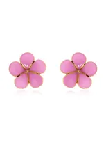 Oscar De La Renta Graphic Flower Enameled Stud Earrings In Pink