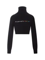 Palm Angels Logo Embroidered Turtleneck Knitted Jumper In Black White