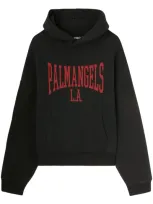 Palm Angels College Logo-print Cotton Hoodie In Black Dark Red