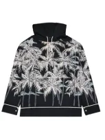 Palm Angels Hooded Printed Shirt In Black