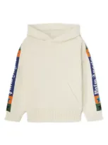 Palm Angels Kids' Knitted Logo-jacquard Hoodie In White