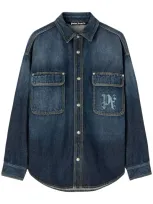 Palm Angels Logo-print Denim Shirt In Blue