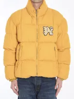 Palm Angels Monogram Corduroy Puffer Jacket In Orange