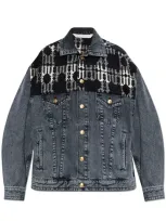 Palm Angels Monogram Jacquard Buttoned Denim Jacket In Grey