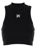 Palm Angels Monogram Cropped Top Contrast Piping In White/black