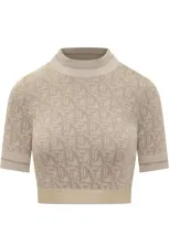 Palm Angels Pa Top In Jacquard In Beige