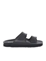 Palm Angels Slides With Logo And Touch Strap In Black Leather Woman