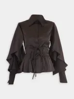 Palmer Harding Lacerated Shirt In Black Satin